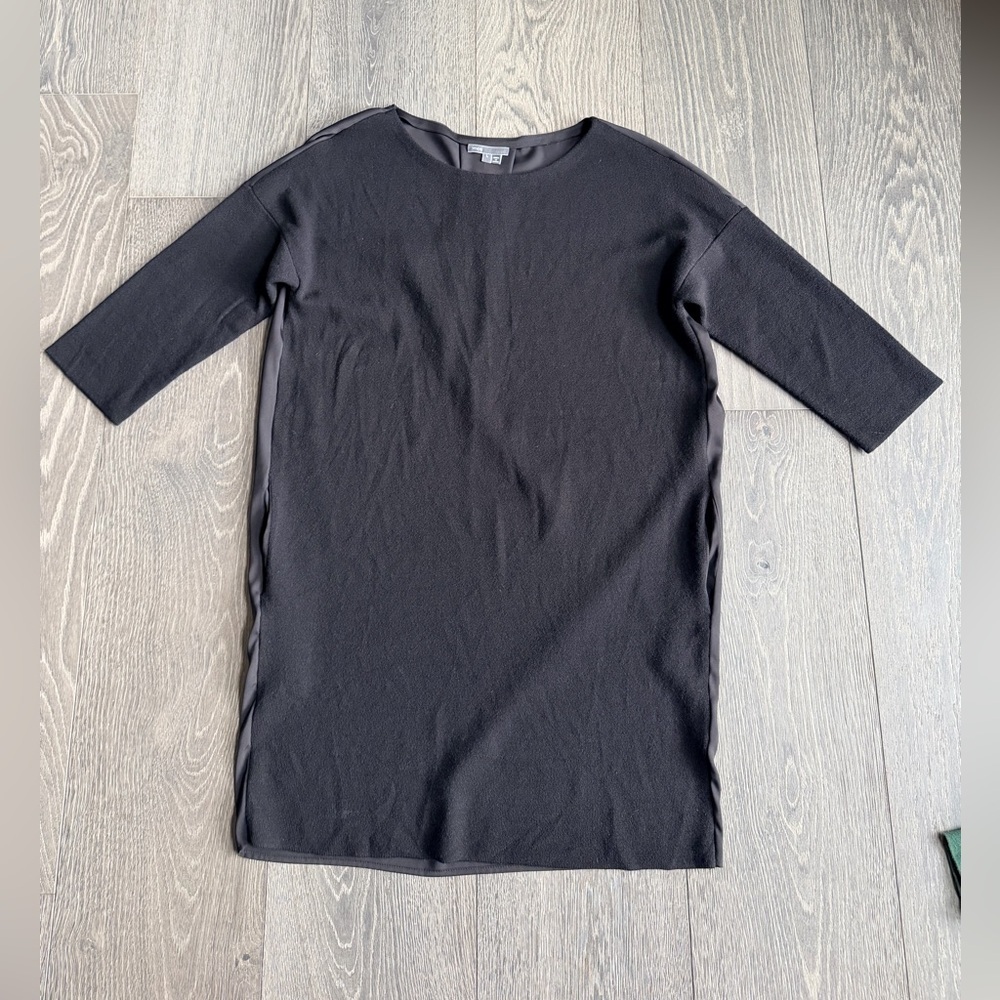 Vince Mixed Media Shift Dress in Black Size Large